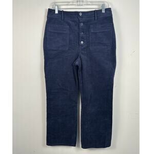Apiece Apart Navy Corduroy Wide Leg High Waist Button Front Ankle Pants Size 10